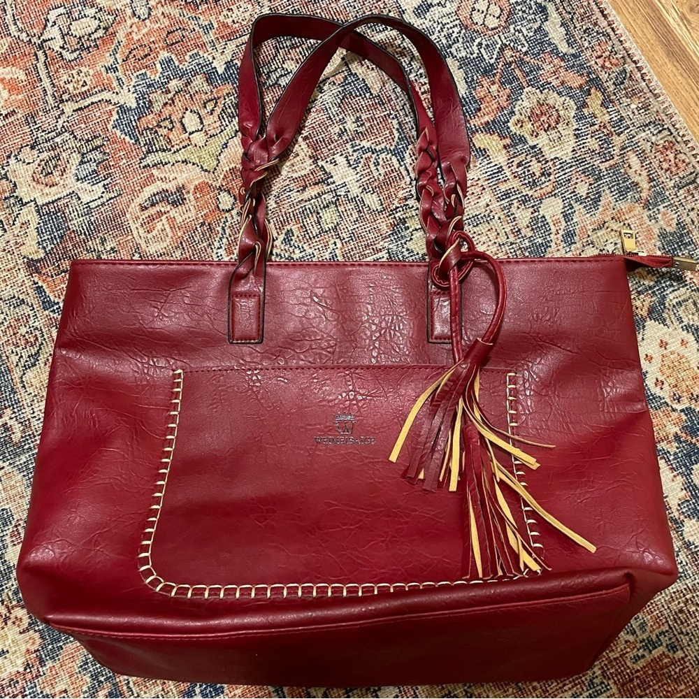 Boho Western Red Leather Tote with Tassel - Picture 1 of 4